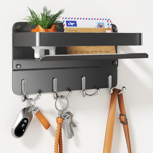dancrul Key Holder Wall Mount Mail Holder for Wall with Shelf Includes Key Hook and Wallet Holder Hanging Key Rack with Sunglasses Storage Decorative with 8 HooksBlack - Image 1