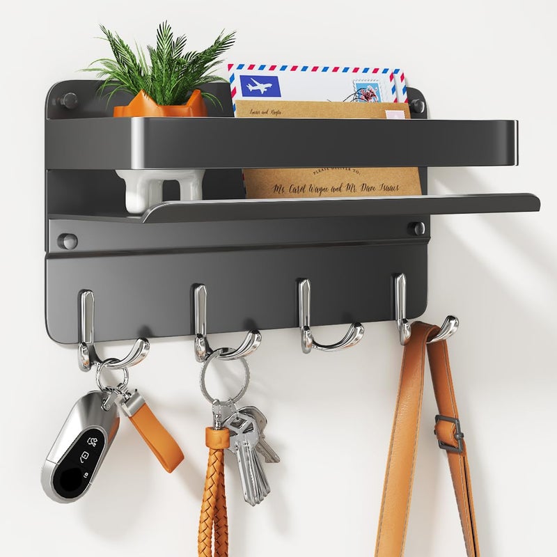 dancrul Key Holder Wall Mount Mail Holder for Wall with Shelf Includes Key Hook and Wallet Holder Hanging Key Rack with Sunglasses Storage Decorative with 8 HooksBlack - Image 2