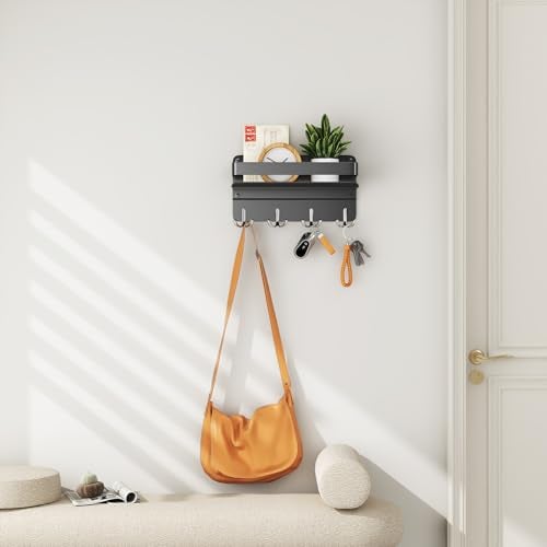 dancrul Key Holder Wall Mount Mail Holder for Wall with Shelf Includes Key Hook and Wallet Holder Hanging Key Rack with Sunglasses Storage Decorative with 8 HooksBlack - Image 3
