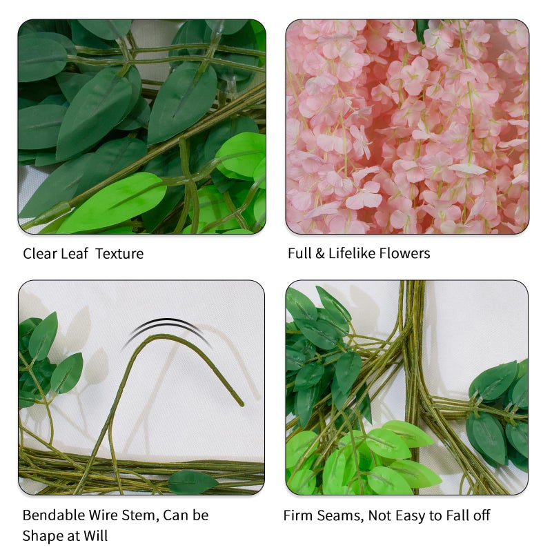 LUZOGA 12 Pack Artificial Wisteria Hanging Flowers Fake Wisteria Flower Garland Silk Vines Rattan Decor for Home Wedding Arch Wall Garden Greenery Bedroom Outdoor Office Party Decoration (Light Pink) - Image 3