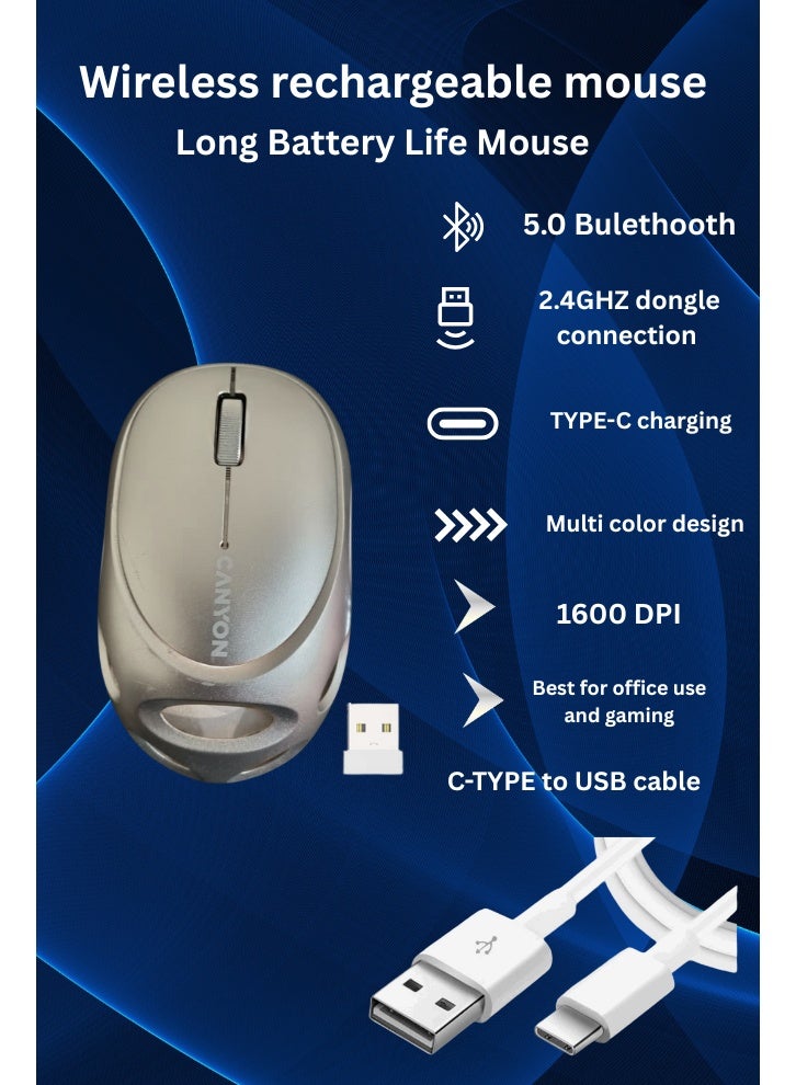 Wireless rechargeable mouse Windows, Android and MAC support. Long lasting battery one charge last up to one month 1600 DPI - Image 1
