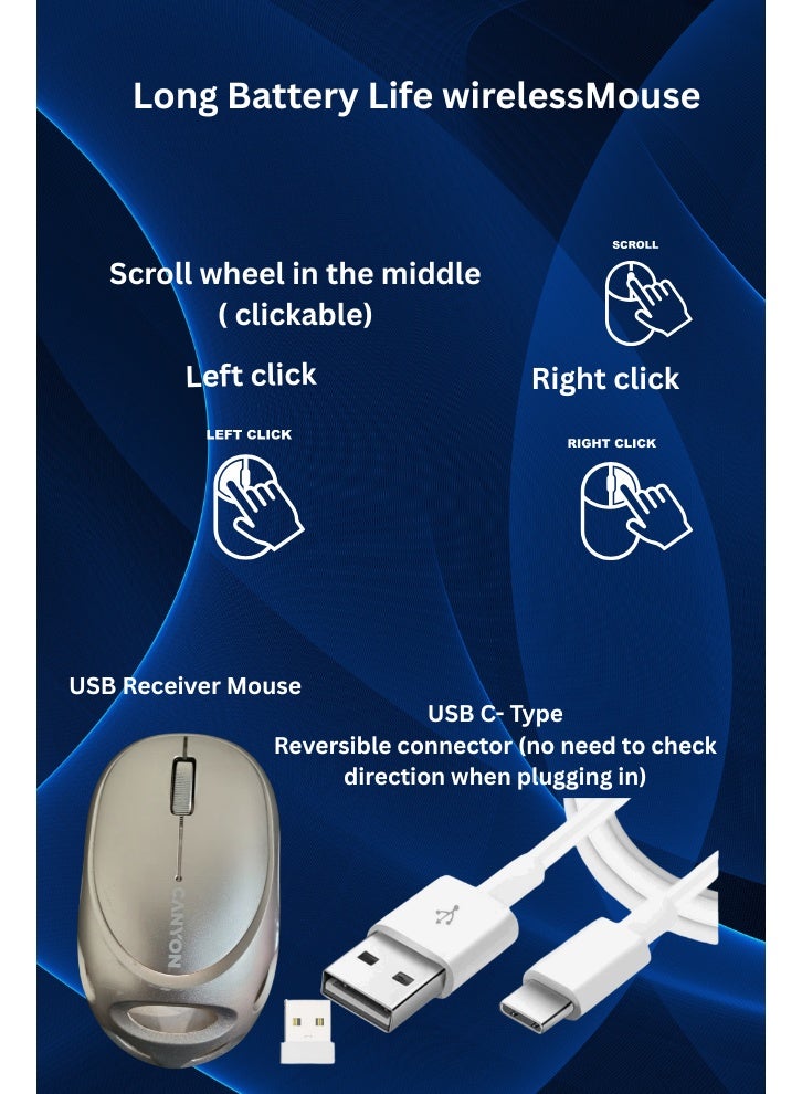 Wireless rechargeable mouse Windows, Android and MAC support. Long lasting battery one charge last up to one month 1600 DPI - Image 5