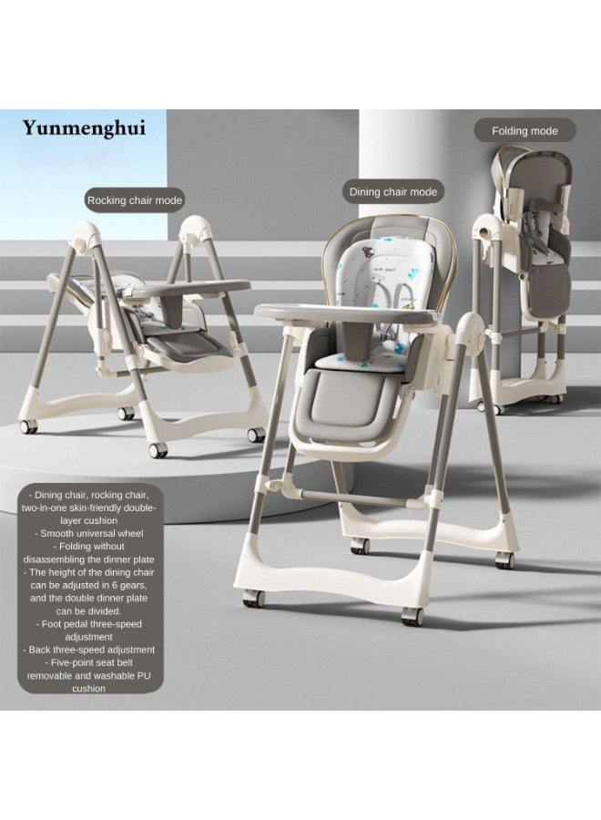 Baby Multi‑Functional High Chair – 3‑in‑1 Feeding Chair, Rocking Chair & Recliner, Adjustable Height, Double Tray, Soft Cushion, Safe Five‑Point Harness