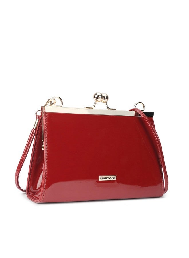 Fastrack Party Clutch For Women's, Ladies And Girls | Comes With Detachable Chain Strap |Made Up Of Semi Pu Leather, Red - Image 3