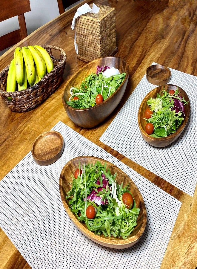 WRIGHTMART Oval Acacia Wood Serving Bowl Set of 3, Handcrafted, Rustic, Durable, Sustainably Sourced, Salad or Fruit Bowl for Kitchen Counter, Decorative Tabletop Centrepiece, 1 Large, 2 Small Bowl - Image 2