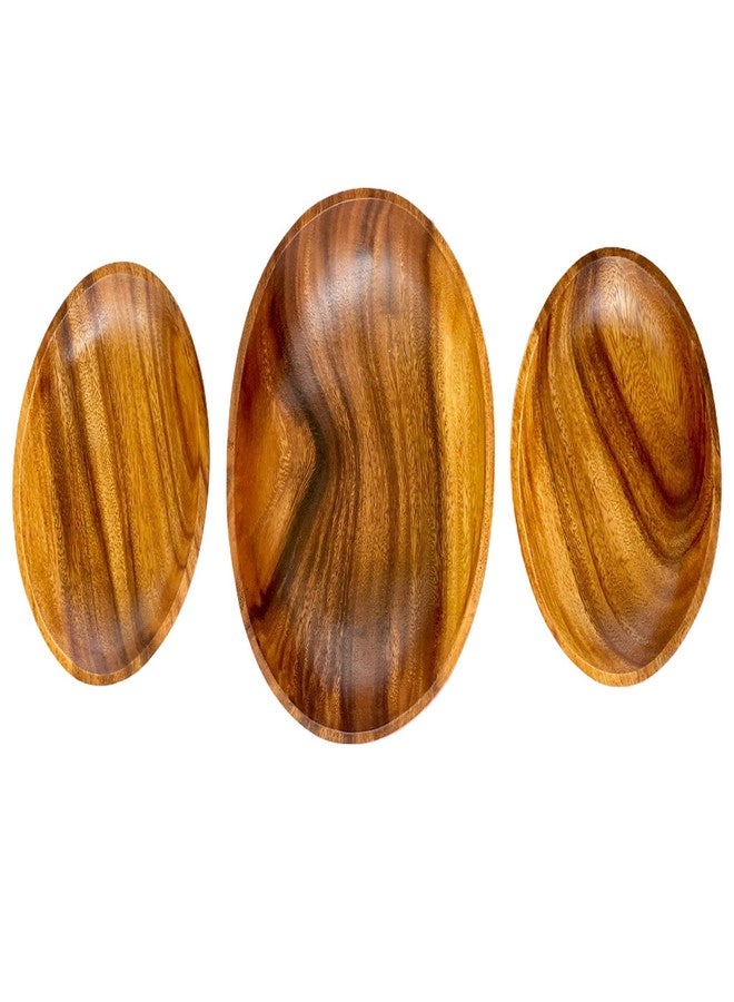 WRIGHTMART Oval Acacia Wood Serving Bowl Set of 3, Handcrafted, Rustic, Durable, Sustainably Sourced, Salad or Fruit Bowl for Kitchen Counter, Decorative Tabletop Centrepiece, 1 Large, 2 Small Bowl - Image 4