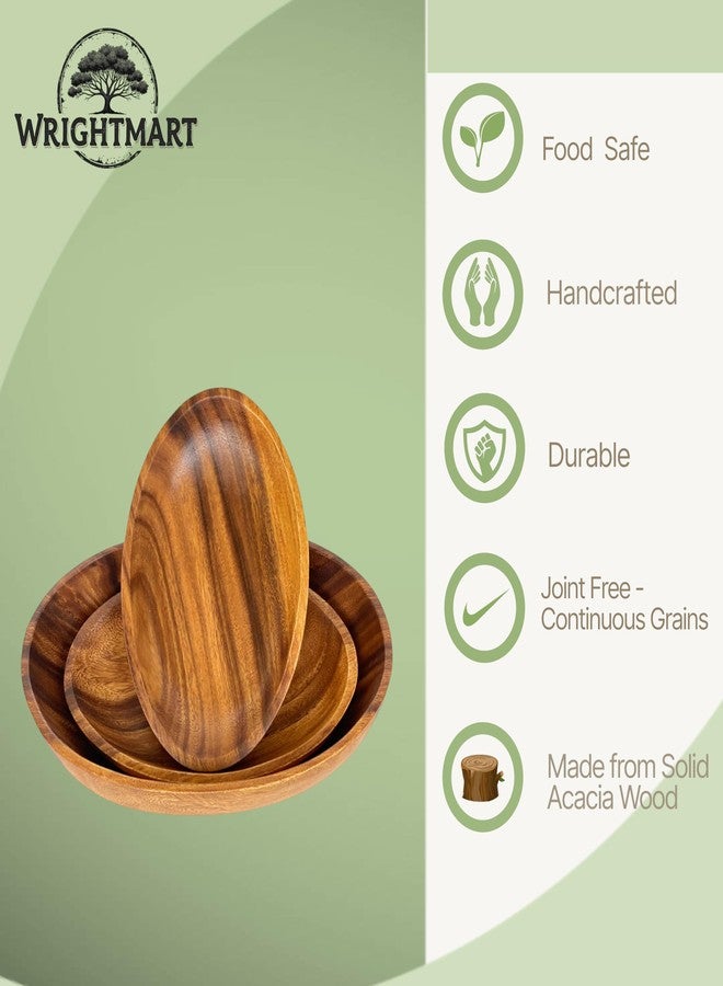 WRIGHTMART Oval Acacia Wood Serving Bowl Set of 3, Handcrafted, Rustic, Durable, Sustainably Sourced, Salad or Fruit Bowl for Kitchen Counter, Decorative Tabletop Centrepiece, 1 Large, 2 Small Bowl - Image 3