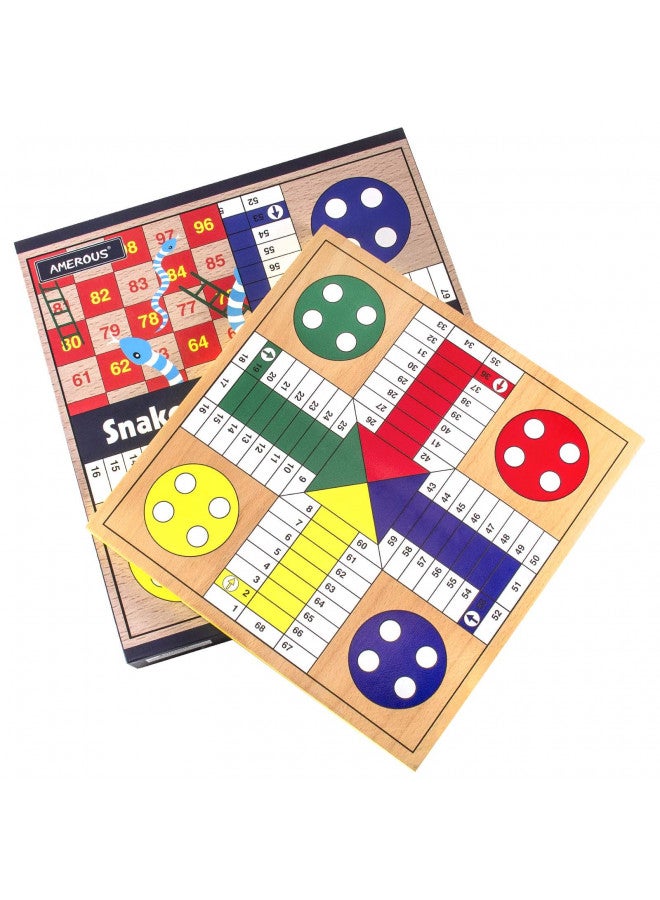 AMEROUS AMEROUS 12 inches Wooden Ludo Board Game - Snakes and Ladders, 2 in 1 Reversible, 1-4 Players Family Dice Games Set for Kids, Adults, Classics Tabletop Version (Gift Box Packed)  - Image 2