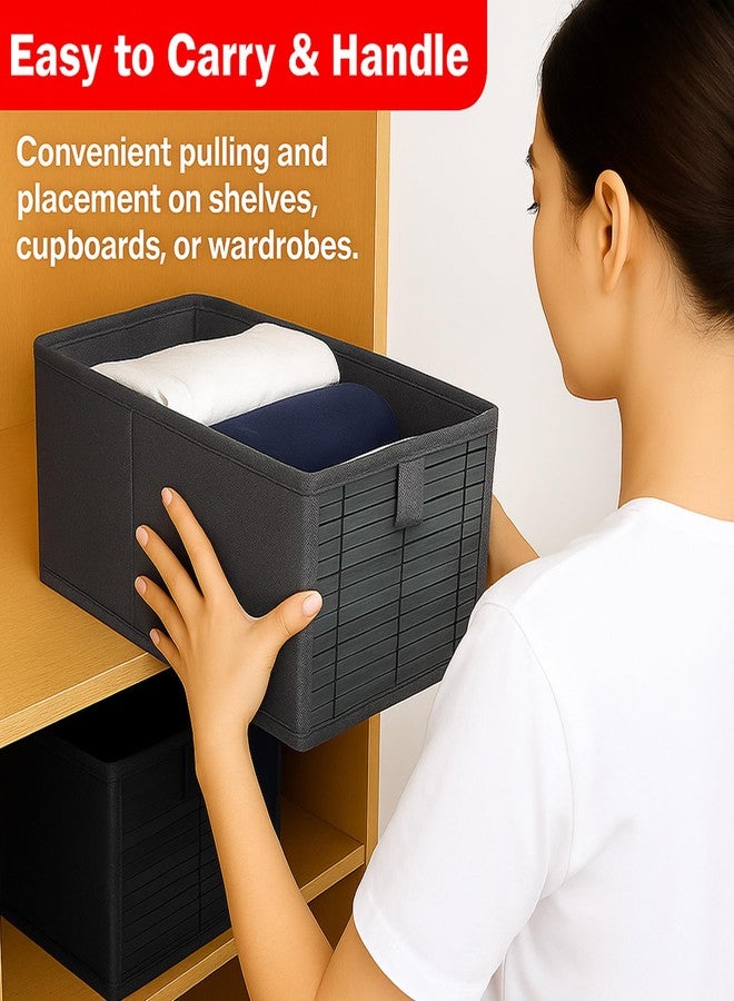Prime Pick Smart Fold Storage Box Foldable Clothes Organizer Bamboo Front Metal Frame Lid Covered Washable Fabric Wardrobe Drawer Closet Storage Bin Easy Carry Handles Grey Pack of 2 - Image 3