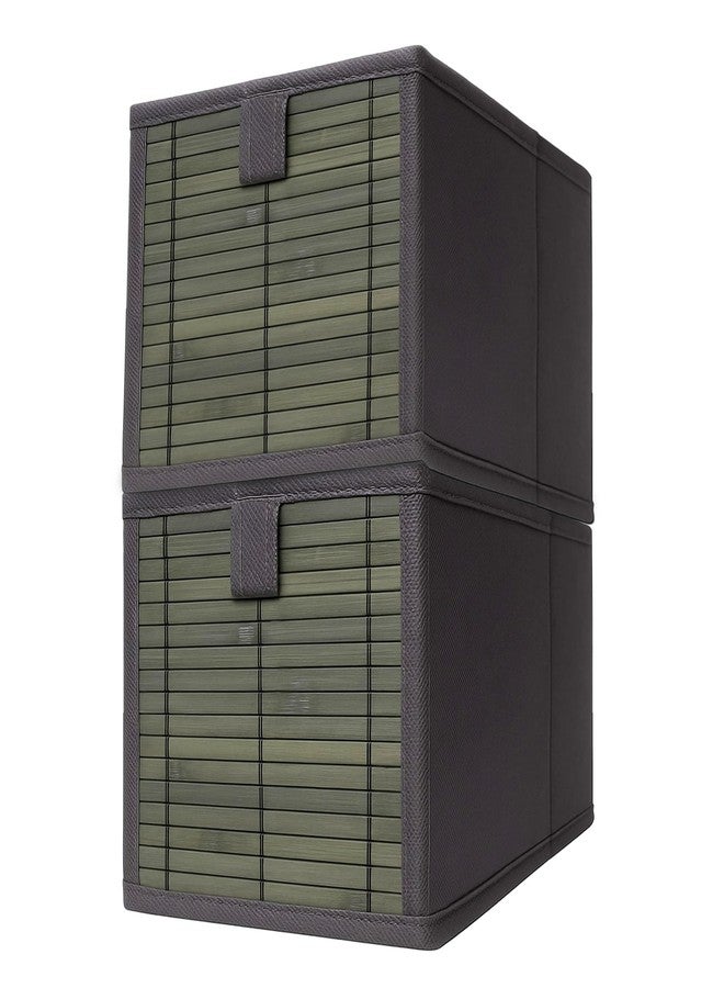 Prime Pick Smart Fold Storage Box Foldable Clothes Organizer Bamboo Front Metal Frame Lid Covered Washable Fabric Wardrobe Drawer Closet Storage Bin Easy Carry Handles Grey Pack of 2 - Image 1