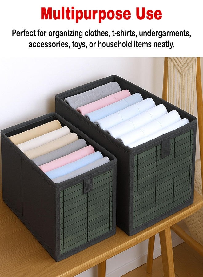 Prime Pick Smart Fold Storage Box Foldable Clothes Organizer Bamboo Front Metal Frame Lid Covered Washable Fabric Wardrobe Drawer Closet Storage Bin Easy Carry Handles Grey Pack of 2 - Image 4