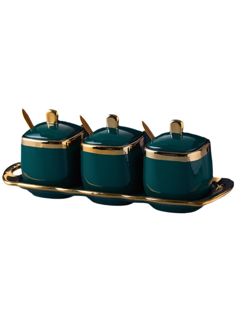 Light Luxury Golden Frame Ceramic Spice Jar Kitchen Supplies Spice Jar set Household Spice Box Three-piece Set  - Image 1