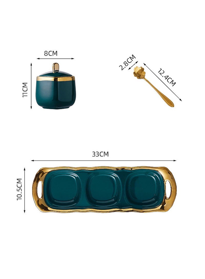 Light Luxury Golden Frame Ceramic Spice Jar Kitchen Supplies Spice Jar set Household Spice Box Three-piece Set  - Image 2