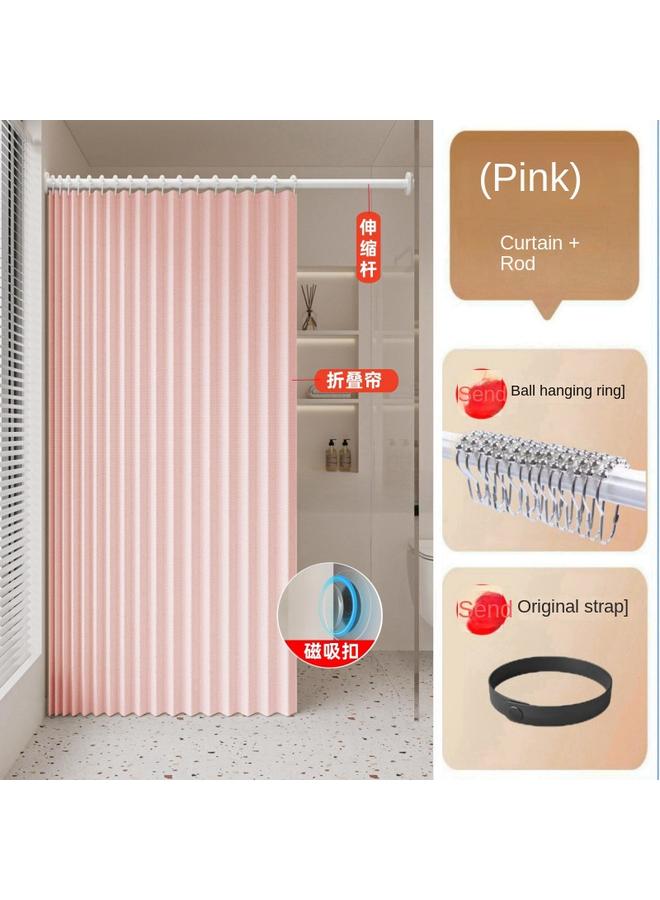 Bluejw Bathroom Shower Curtain Wet And Dry Magnetic Folding Shower Curtain Suit Perforated Waterproof Mildew-proof Thickened Extractable Partition Curtain For Bathroom - Image 1