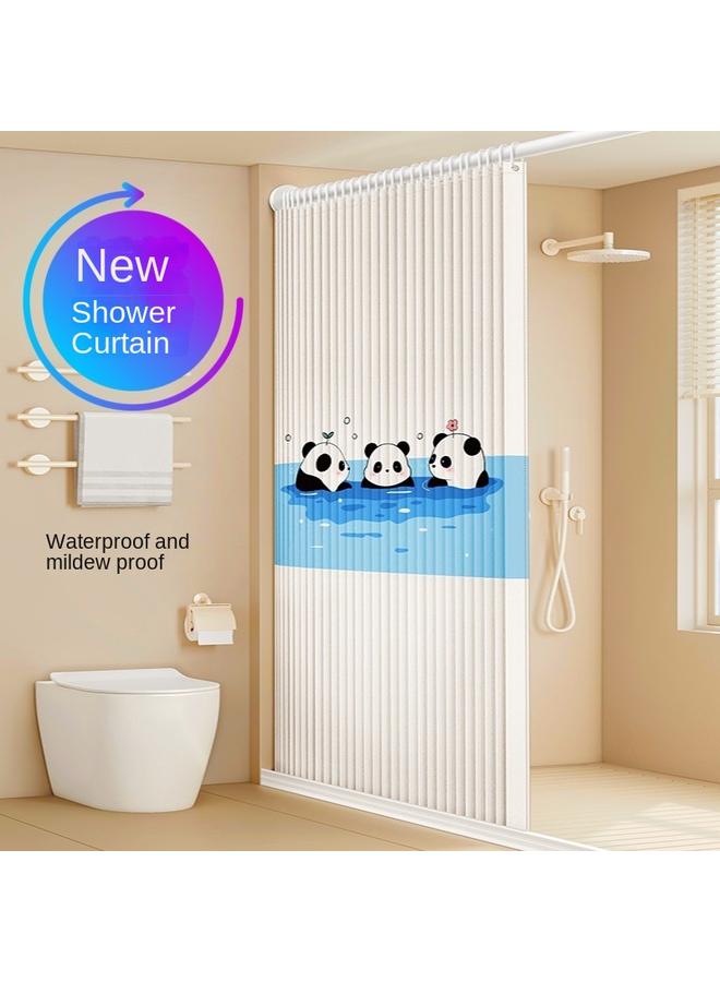 Bluejw Bathroom Shower Curtain Wet And Dry Magnetic Folding Shower Curtain Suit Perforated Waterproof Mildew-proof Thickened Extractable Partition Curtain For Bathroom - Image 3