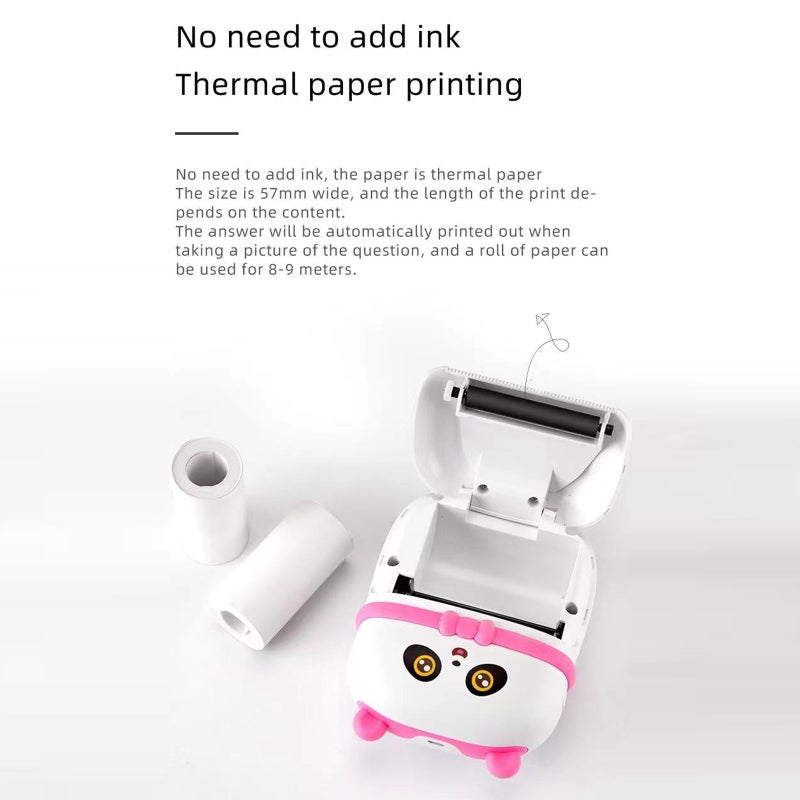 طابعة حرارية محمولة: شكل باندا فاتح الالوان وРозовый، سرعة طباعة 10 مم/ثانية، طابعة جيب صغيرة لاسلكية بت - دعم تعليم ذكي، طابعة ملصقات وصور لدراسة الأطفال، تسجيل السفر، صناعة ألبوم الصور بنفسك - Image 2
