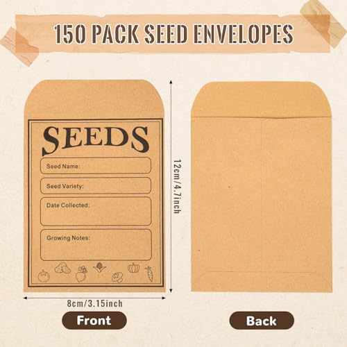 Nitelemn 150pcs Seed Saving Envelopes, 4.7x3.1 Inch Reusable Seed Kraft Storage Organizer Packets Envelopes Printed with Types Name Template for Flower Vegetable Plants Garden Seeds Saving & Collecting - Image 2