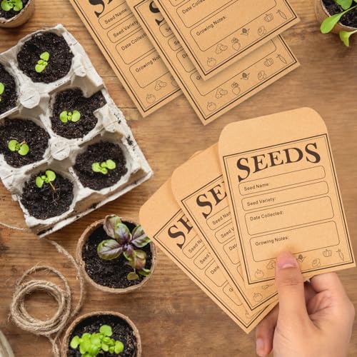Nitelemn 150pcs Seed Saving Envelopes, 4.7x3.1 Inch Reusable Seed Kraft Storage Organizer Packets Envelopes Printed with Types Name Template for Flower Vegetable Plants Garden Seeds Saving & Collecting - Image 5
