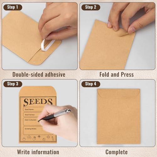 Nitelemn 150pcs Seed Saving Envelopes, 4.7x3.1 Inch Reusable Seed Kraft Storage Organizer Packets Envelopes Printed with Types Name Template for Flower Vegetable Plants Garden Seeds Saving & Collecting - Image 3