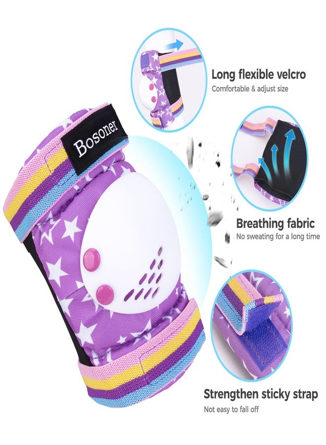 BOSONER Kids Roller and Skate Pads: Knee Pads and Elbow Pads for Kids 3-15 - Protection Gear for Girls/Boys, Purple Star - Image 3