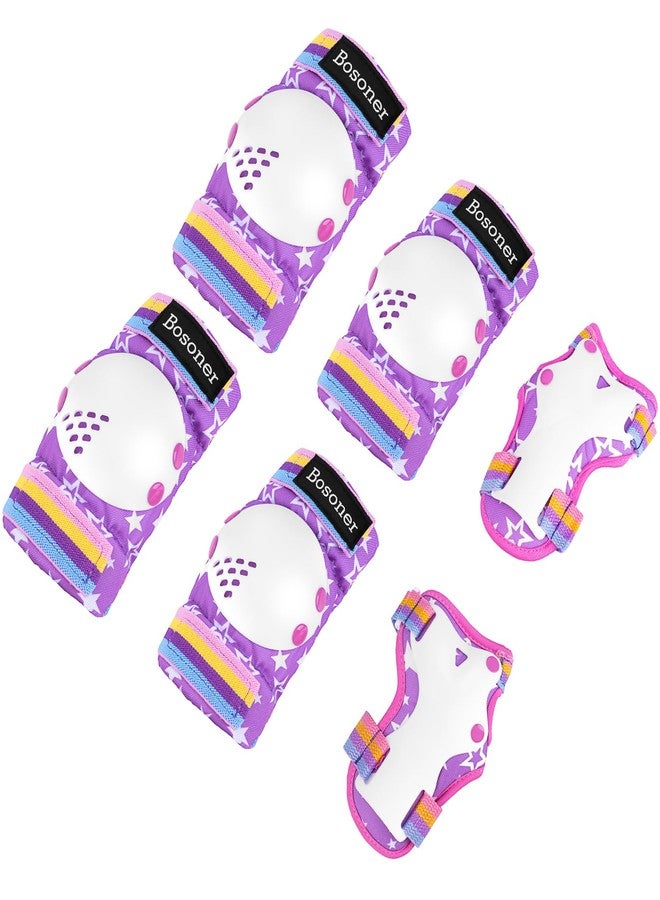 BOSONER Kids Roller and Skate Pads: Knee Pads and Elbow Pads for Kids 3-15 - Protection Gear for Girls/Boys, Purple Star - Image 1