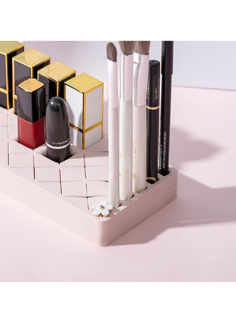 Captaintech Lipstick Holder, 24 Slots, Pink Cosmetic Organizer Stand for Makeup, Lip Gloss, Nail Polish, Brushes, Eyebrow Tools, Premium Square Display Case - Image 1