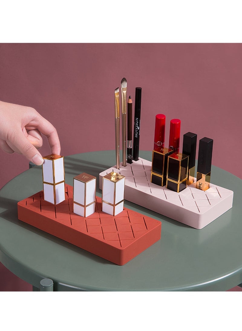 Captaintech Lipstick Holder, 24 Slots, Pink Cosmetic Organizer Stand for Makeup, Lip Gloss, Nail Polish, Brushes, Eyebrow Tools, Premium Square Display Case - Image 2