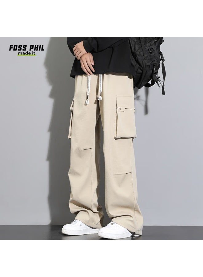 Foss Phil Men's Casual Wide Leg Loose Multi-pocket Brand Straight-leg All-match Work Pants Fpk55 Khaki 3XL - Image 2