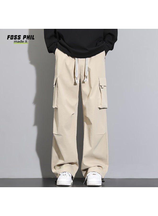 Foss Phil Men's Casual Wide Leg Loose Multi-pocket Brand Straight-leg All-match Work Pants Fpk55 Khaki 3XL - Image 4