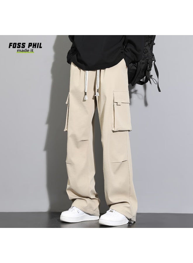 Foss Phil Men's Casual Wide Leg Loose Multi-pocket Brand Straight-leg All-match Work Pants Fpk55 Khaki 3XL - Image 3