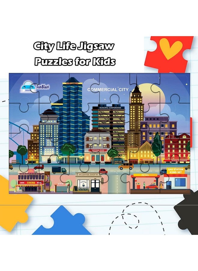 فنبلاست ألغاز الصور المقطوعة من فن بلاست للأطفال، ألغاز صور الحياة في المدينة للأطفال، ألعاب ألغاز الصور المقطوعة التعليمية، ألغاز أرضية للأطفال، مجموعة من 1 إلى 24 قطعة (متعددة الألوان، مقاس 30 × 22 سم) - Image 4