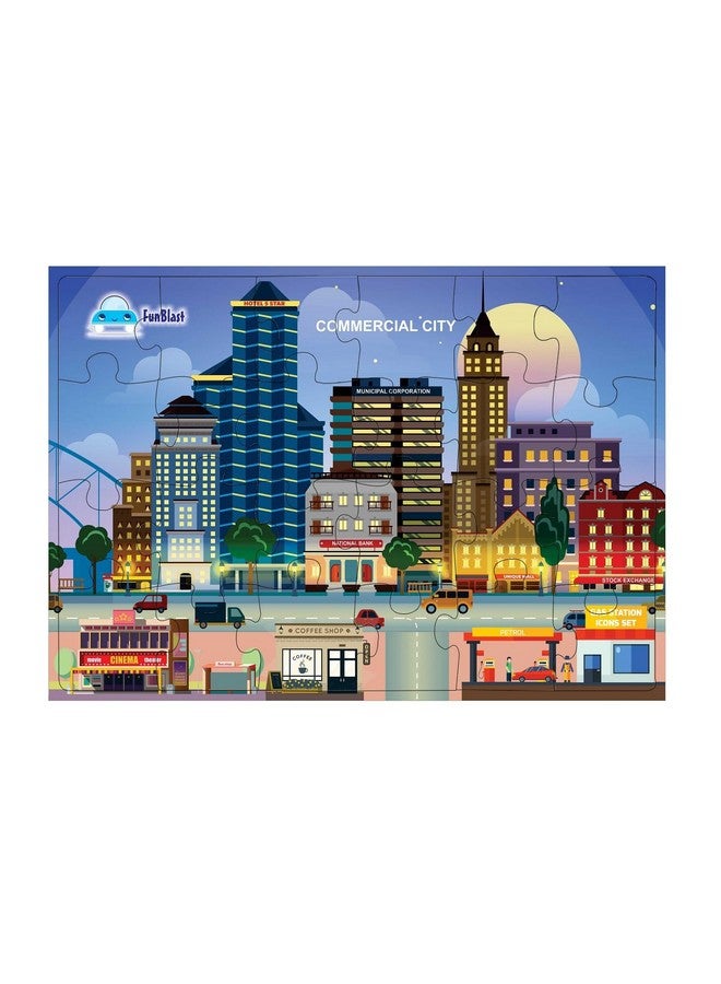 فنبلاست ألغاز الصور المقطوعة من فن بلاست للأطفال، ألغاز صور الحياة في المدينة للأطفال، ألعاب ألغاز الصور المقطوعة التعليمية، ألغاز أرضية للأطفال، مجموعة من 1 إلى 24 قطعة (متعددة الألوان، مقاس 30 × 22 سم) - Image 1