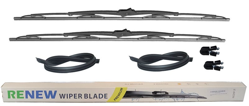 Renew 32 Inch Wiper Blade Pair for RV or Motorhomes with standard 9mm or large 12mm J Hook. Comes with 2 extra Rubber Refills RW32HKF-2R - Image 1