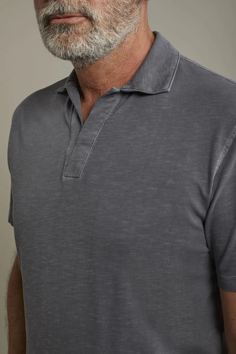 Doppelganger Grey Men's short sleeve button-less polo - Anthracite for Men | Best Price UAE