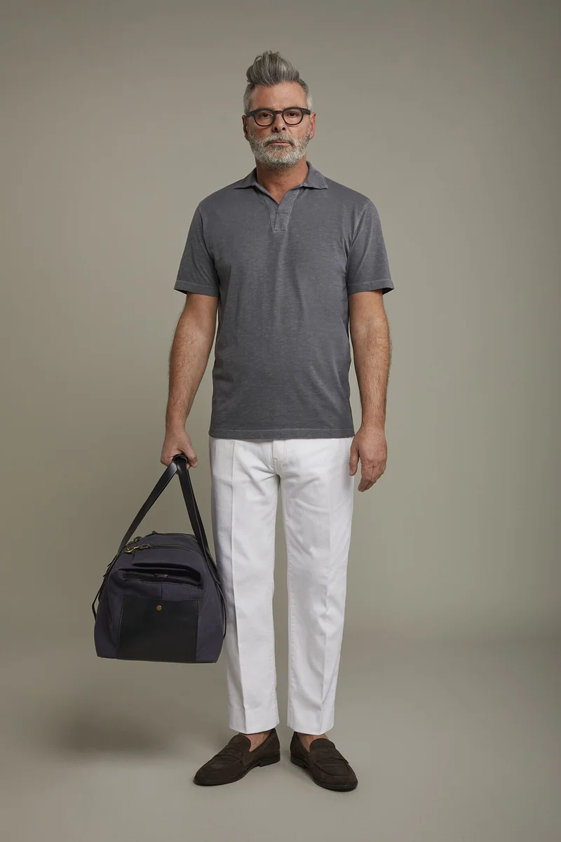 Doppelganger Grey Men's short sleeve button-less polo - Anthracite for Men | Best Price UAE
