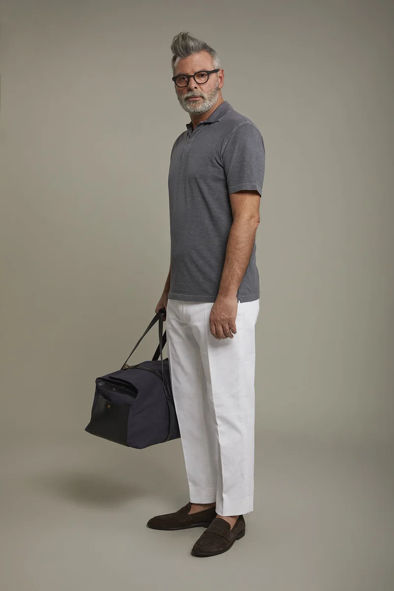Doppelganger Grey Men's short sleeve button-less polo - Anthracite for Men | Best Price UAE