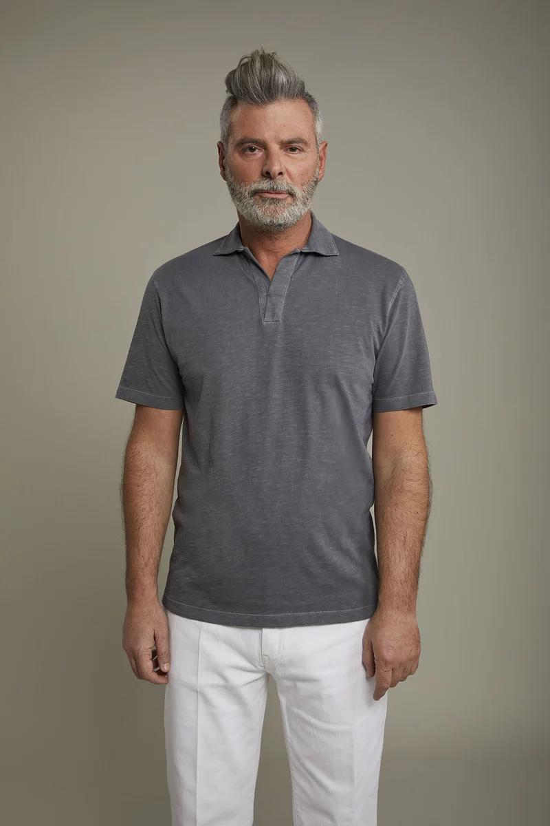 Doppelganger Grey Men's short sleeve button-less polo - Anthracite for Men | Best Price UAE