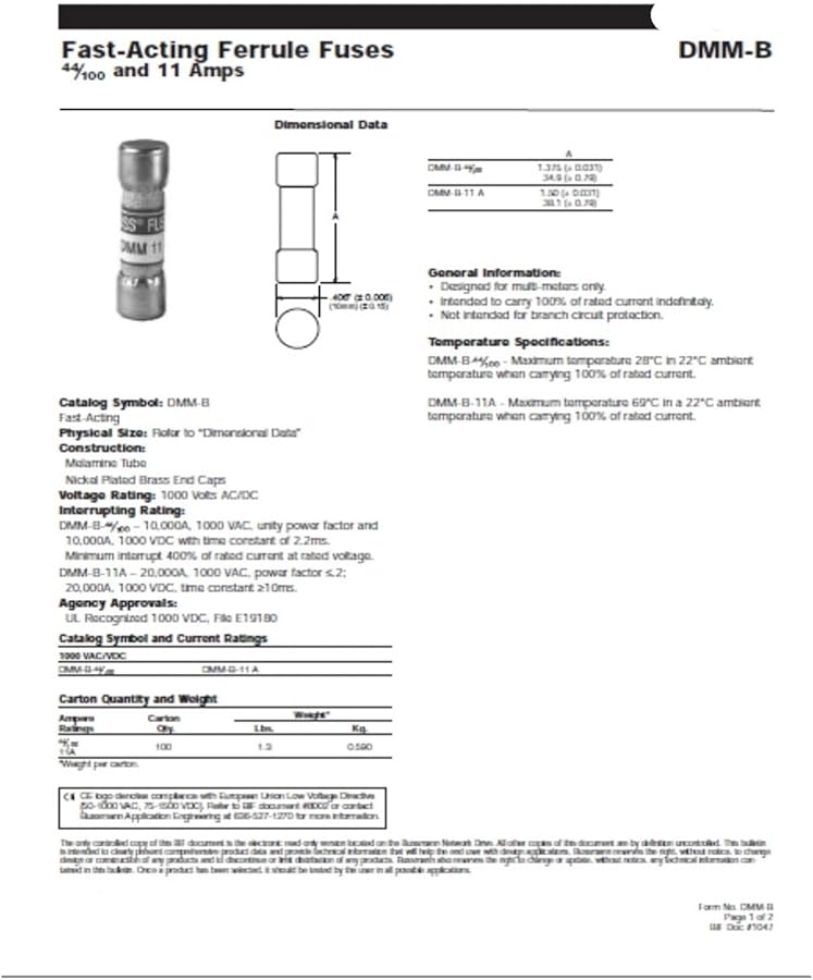 DMM B 44 100R فتيل 10X35 مم 440 مللي أمبير 1000 فولت لون فضي عبوة من 10 قطعة - Image 3