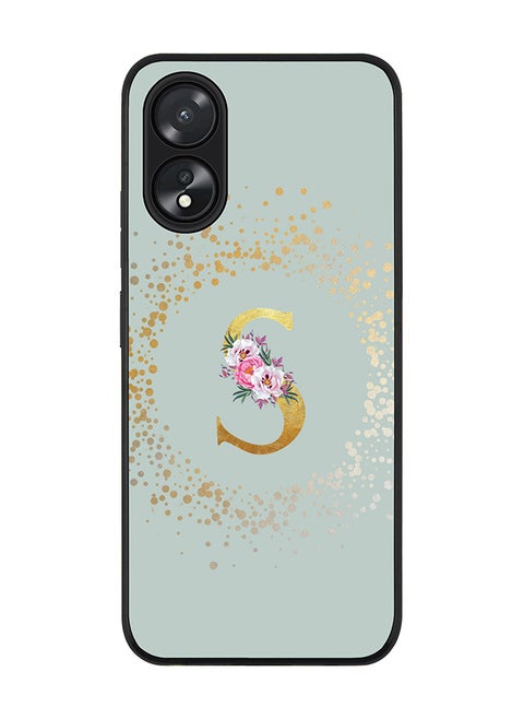 Rugged Black Edge case for Oppo A18 / Oppo A38, Slim fit Flexible Cover - Custom Monogram Initial Letter Floral Pattern Alphabet - S (Light Grey)