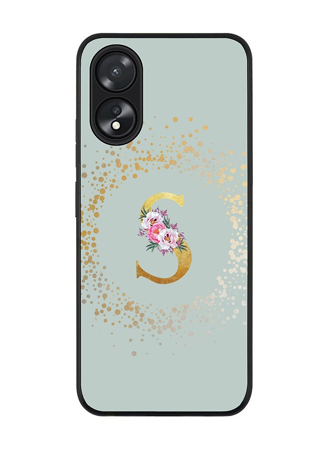 Rugged Black Edge case for Oppo A18 / Oppo A38, Slim fit Flexible Cover - Custom Monogram Initial Letter Floral Pattern Alphabet - S (Light Grey)
