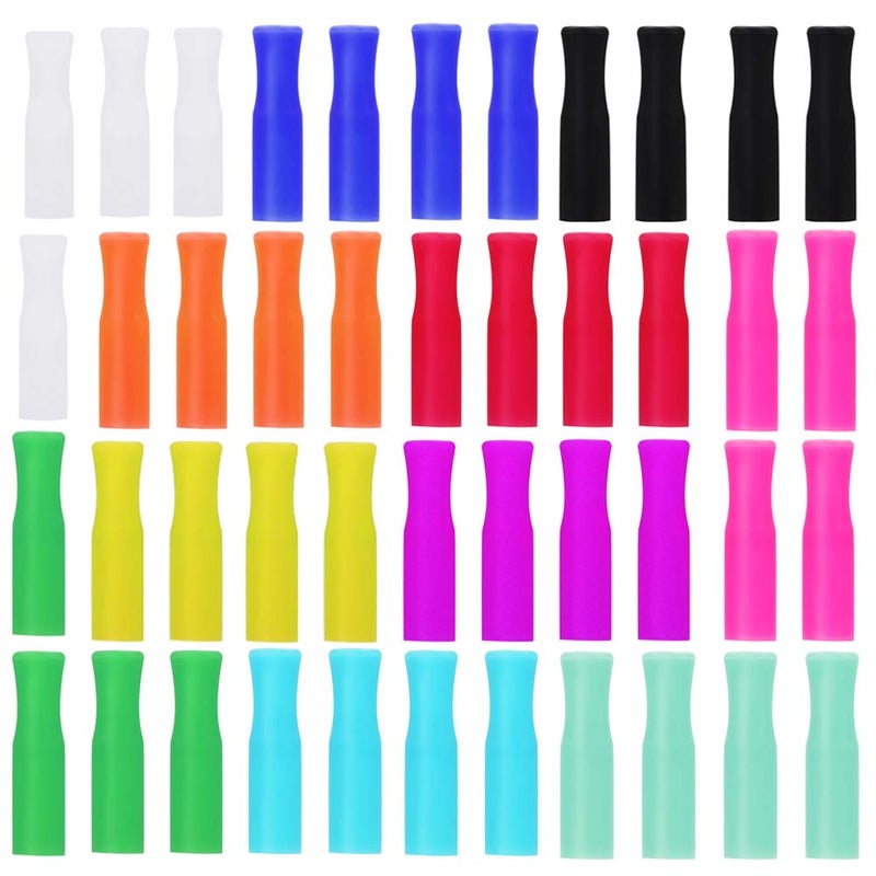 Accmor 44Pcs Multicolor Silicone Straws Stainless Steel Food Grade Straws Fit for 14 Inch Wide6MM Out Diameter Tips Only