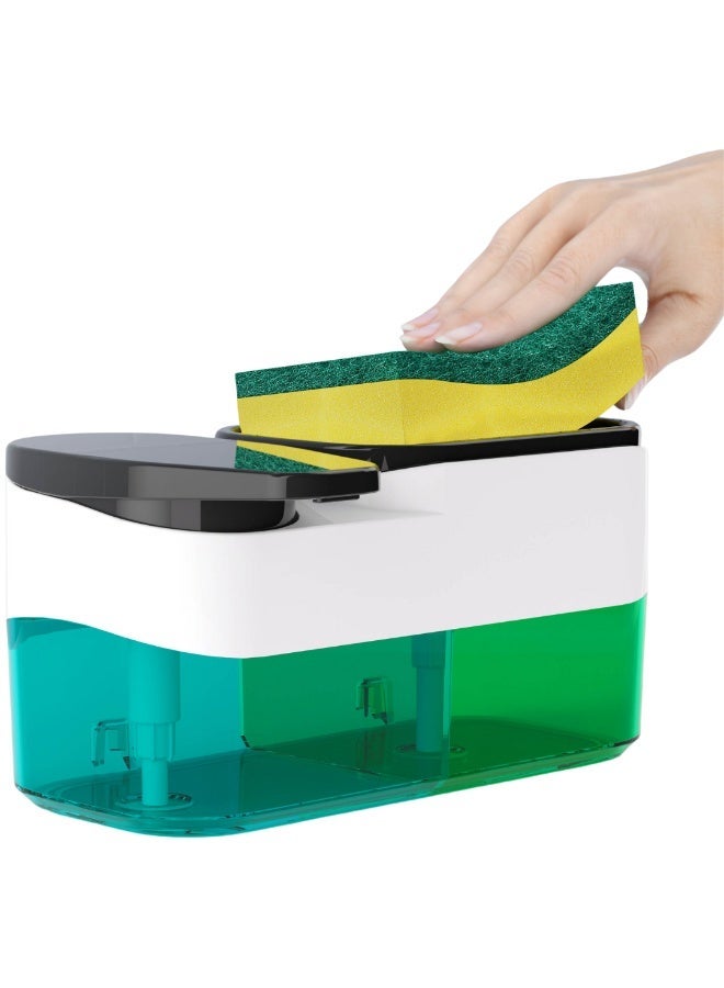 3-in-1 Dual Soap Dispenser Pump with Sponge Holder, 1000ml, Wall Mountable, Hand Soap Dispenser for Kitchen & Bathroom (Multicolour) - Image 1