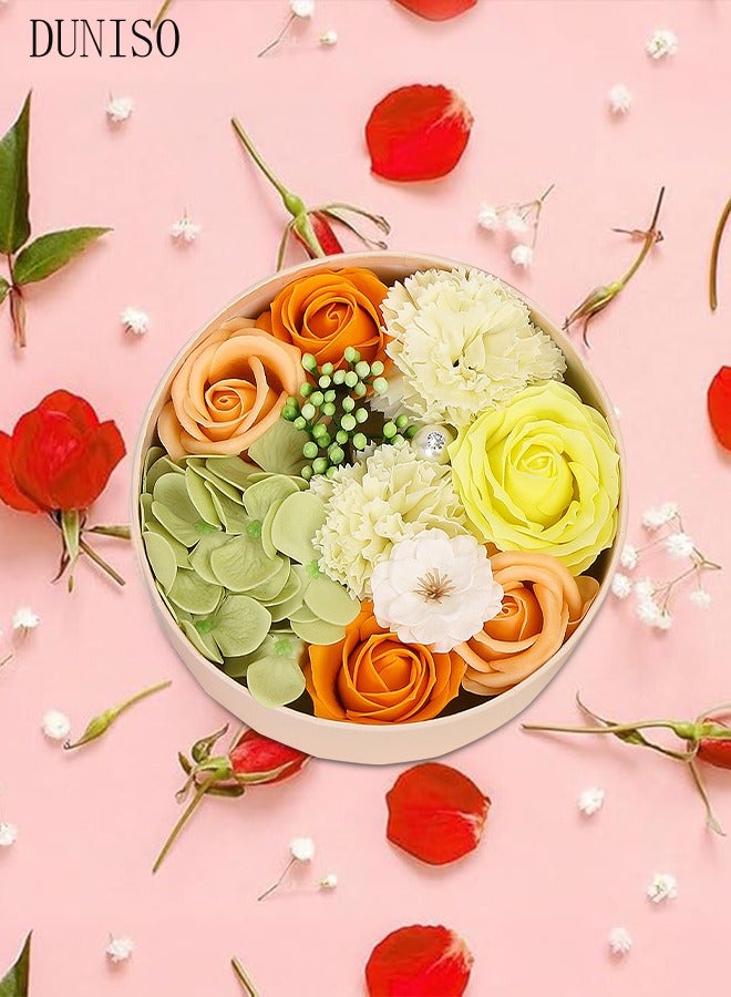 DUNISO Artificial Rose Flower Gift Box,Soap Flower Gift Box, Eternal Flower Box, for Wedding, Mother's Day, Valentine's Day,Orange - Image 1