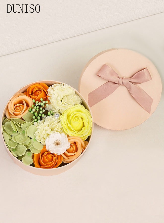 DUNISO Artificial Rose Flower Gift Box,Soap Flower Gift Box, Eternal Flower Box, for Wedding, Mother's Day, Valentine's Day,Orange - Image 2