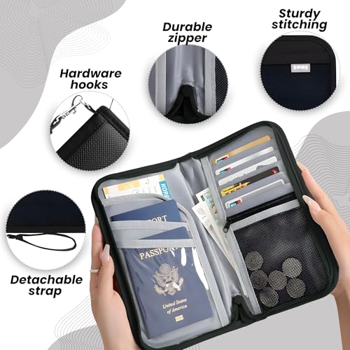 OCEANEVO RFID Blocking Passport Holder for Travel with Luggage Tag, Passport Cover for Men & Women, Passport Pouch for Ticket, Cards, Documents - 25 x 14 x 3 Cm - Black - Image 3