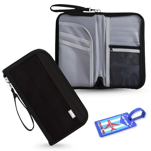 OCEANEVO RFID Blocking Passport Holder for Travel with Luggage Tag, Passport Cover for Men & Women, Passport Pouch for Ticket, Cards, Documents - 25 x 14 x 3 Cm - Black - Image 1