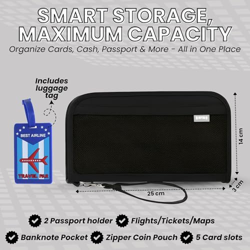 OCEANEVO RFID Blocking Passport Holder for Travel with Luggage Tag, Passport Cover for Men & Women, Passport Pouch for Ticket, Cards, Documents - 25 x 14 x 3 Cm - Black - Image 2