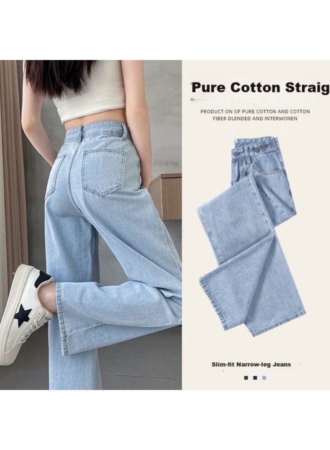 Yishangmei Women's Spring/autumn New High-waisted Straight Wide Leg Jeans For Pee, Loose-fitting And Slimming High-end Pants - Image 2