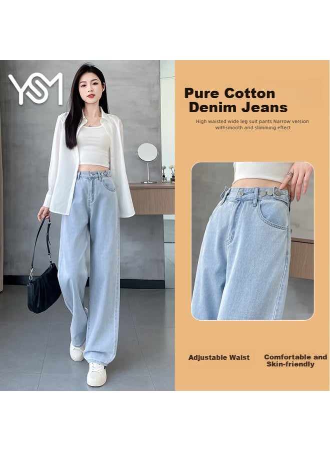 Yishangmei Women's Spring/autumn New High-waisted Straight Wide Leg Jeans For Pee, Loose-fitting And Slimming High-end Pants - Image 1