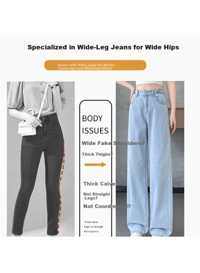 Yishangmei Women's Spring/autumn New High-waisted Straight Wide Leg Jeans For Pee, Loose-fitting And Slimming High-end Pants - Image 4